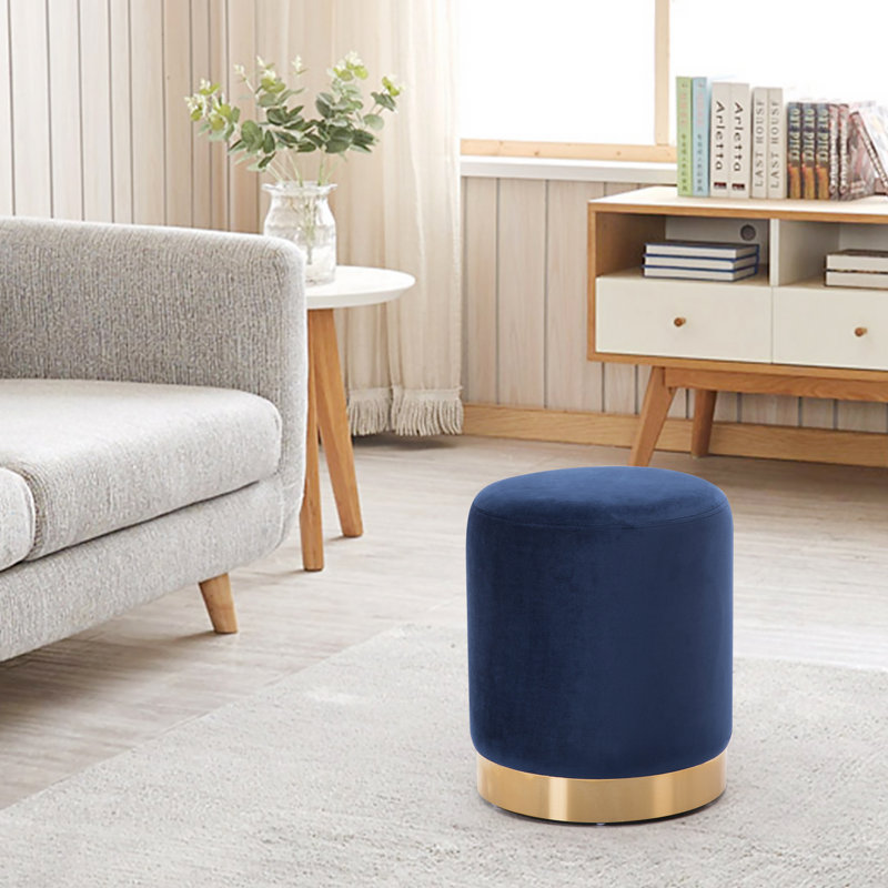 14'' Wide Cozy Velvet Round Ottoman, Blue