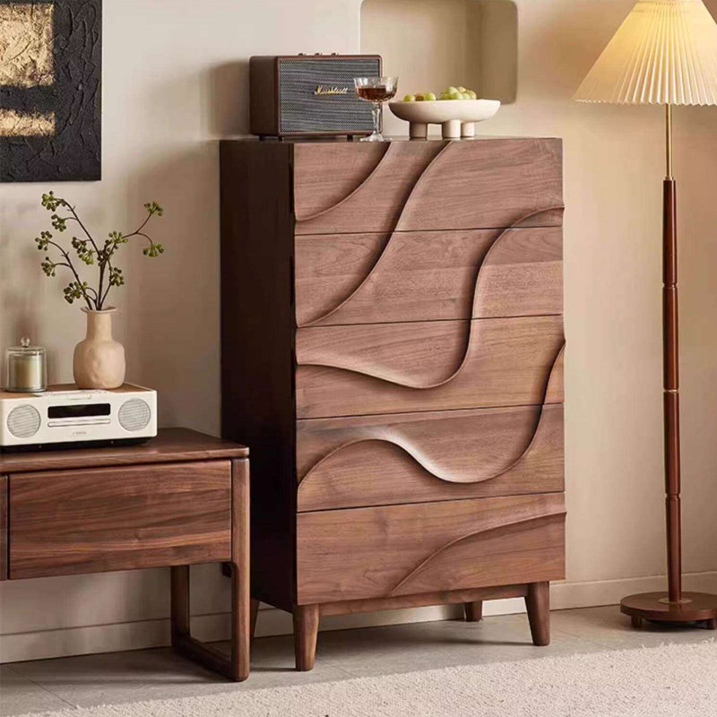 Medieval-style walnut chest of drawers