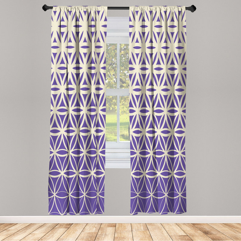 Microfiber Floral Semi-Sheer Rod Pocket Curtain Panels, 28" W x 84" L, Purple/White