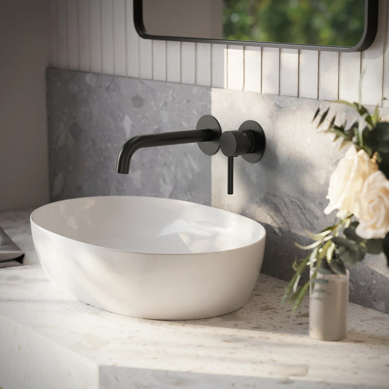 Robinet de salle de bain mural, robinet de salle de bain monocommande avec bonde, Noir mat