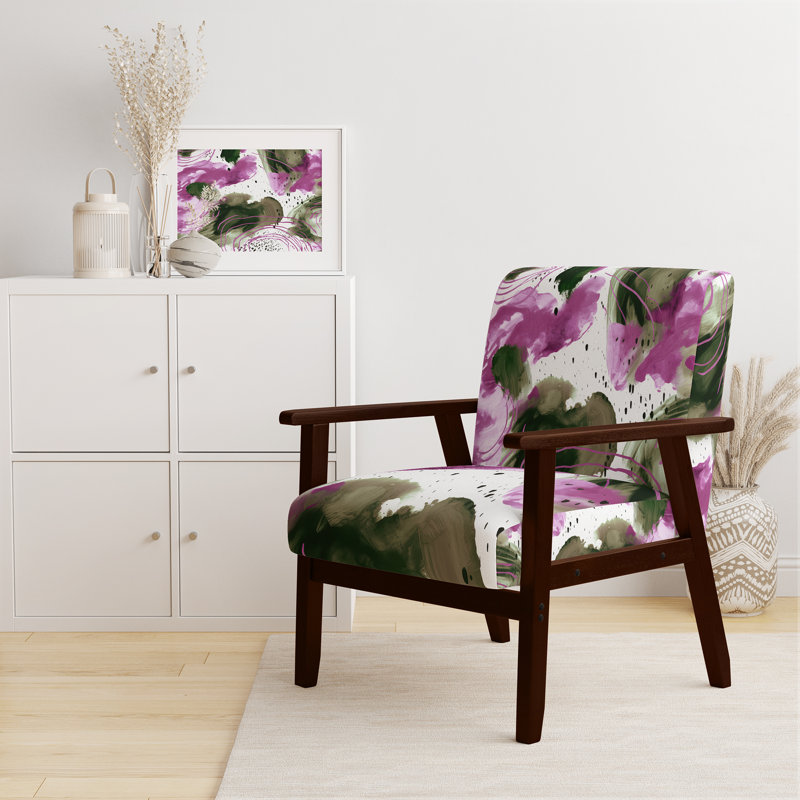 Abstract Pattern With Blue & Golden Textures II - Upholstered Modern Velvet Arm Chair, Brown, Pink/Brown/White/Green