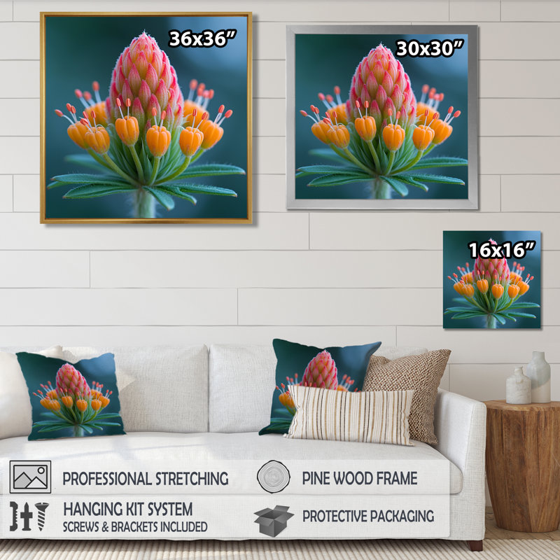 Macro de floraison dans la nature - impression d'art mural fleurs, Cadre flottant noir, bois massif, H 16 po x l 16 po