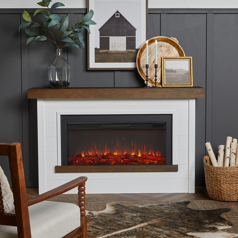 Bernice 65" Landscape Electric Fireplace by Real Flame, Charcoal/Oak, Standard Firebox