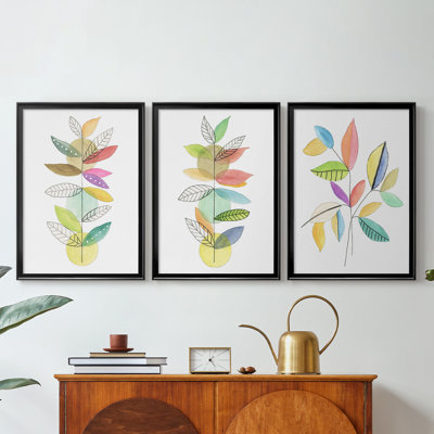 Moon Rising Leaves I  -Custom Framed  Wrapped Gallery Canvas - 3 Pieces