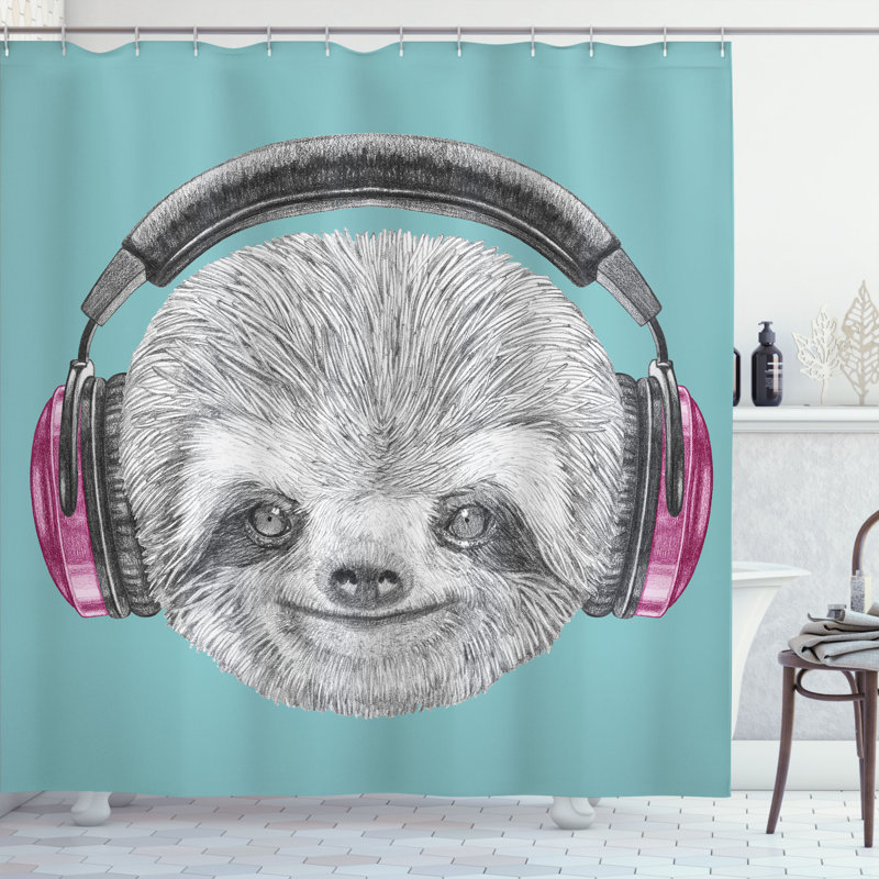 Ensemble de rideau de douche et crochets sloth, H 84 po x l 69 po