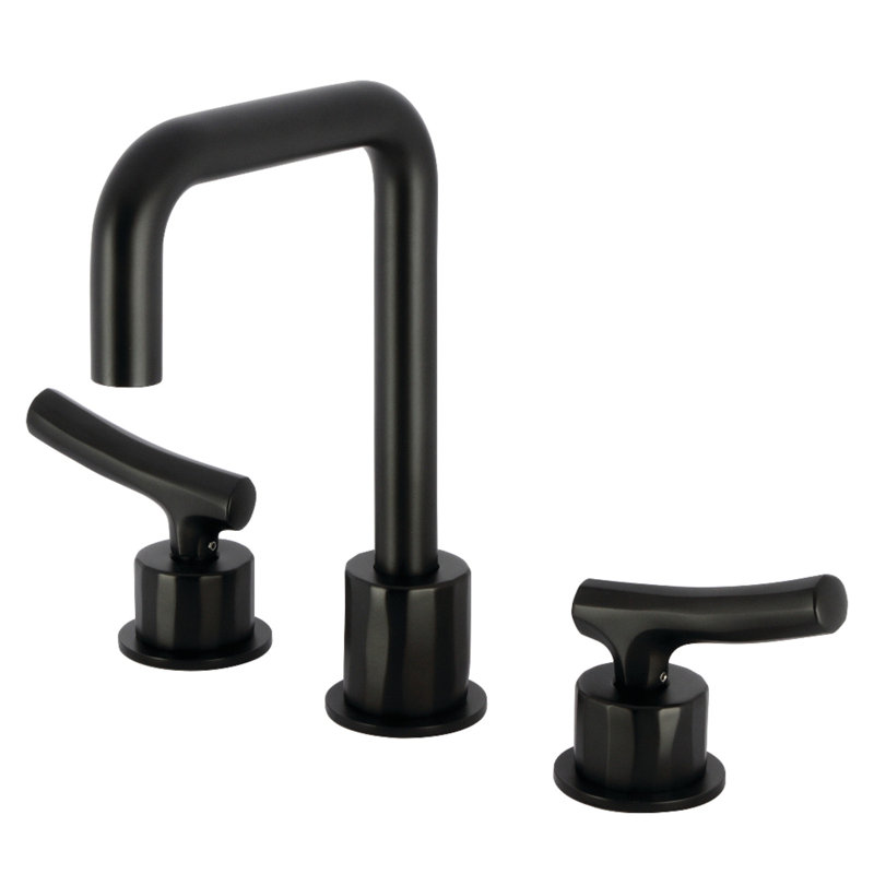 Kingston Brass Hallerbos Two-Handle 3-Hole Deck Mount Widespread Bathroom Faucet with Push Pop-Up Drain, Matte Black