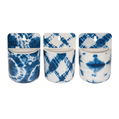  Ceramic Shibori Wall Pockets Set of 3 Spring Home Decorations