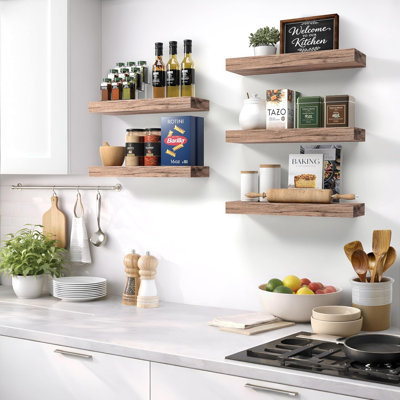 Tablettes flottantes de 16 pouces pour mur (paquet de 5, acajou) Tablette montée avec supports invisibles pour les cuisines, les chambres à coucher, les salons, les salles de bain et la décoration intérieure.