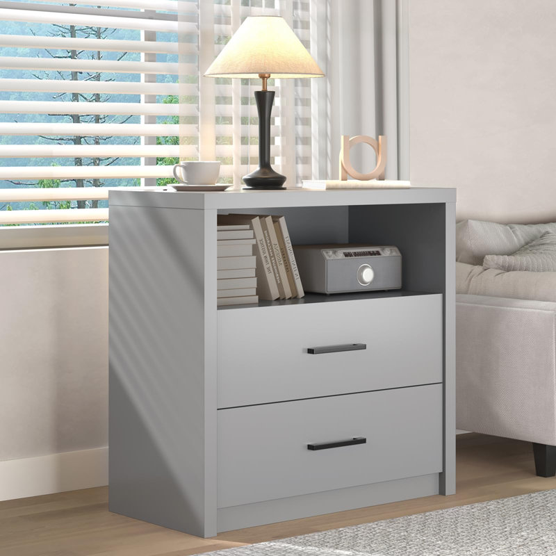 Table de chevet 31,5 "avec tiroir et tablette - table de chevet moderne, Gris