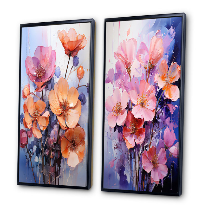 «Peach Purple Violets Représentation Dreams», 2 pièces, H 32 po x l 32 po, Cadre noir