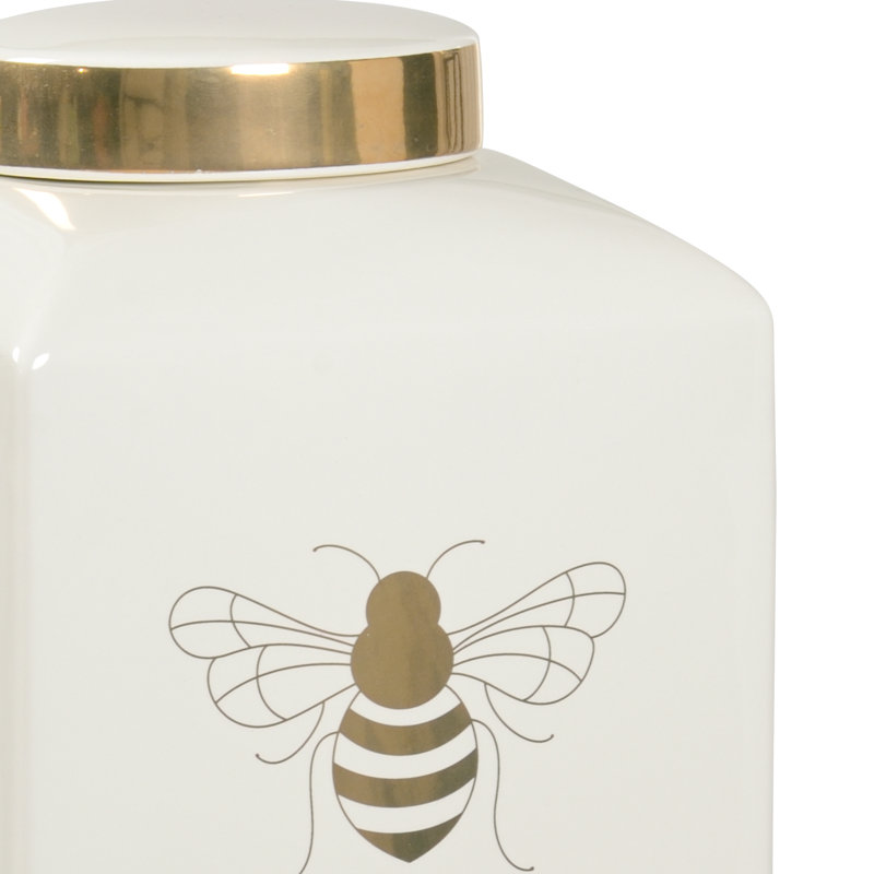 Ceramic Jar, Mint/Gold, 7.3" H x 5" W x 5" D