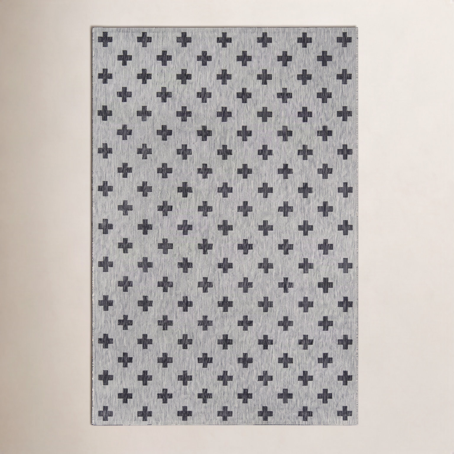 Umbria Striped Geometric Outdoor Rug, Gray/Black, Rectangle 7'10" x 10'10"