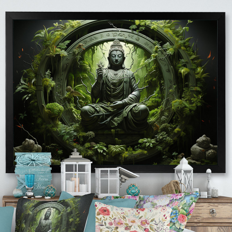 «Buddhism Sacred Mantra I», reproduction d'art sur toile, H 30 po x l 40 po x P 1,5 po, Cadre simple noir
