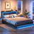 Najir Bed Frame with Charging Station, LED Light Strip and Upholstered Headboard-1014701467