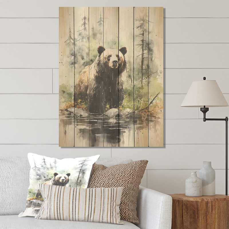 «Grizzly brun» dans un désert - reproduction d'ours sur bois, H 20 po x l 10 po