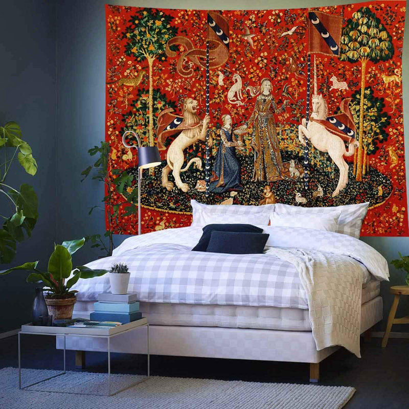 Medieval Lady Tapestry European Royal Tapestry Lady And Unicorn Tapestry For Bedroom Living Room Apartment Dorm Decor Wall Hanging Tapestries 80X60 Inches GTDSAY76
