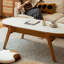 Blanc / pierre frittée couleur bois de cerisier + table basse ovale en bois massif-109242846