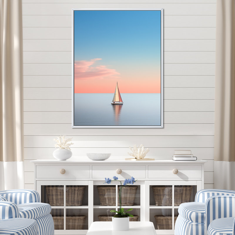 Impression sur toile, "Horizon maritime II" maritime, H 32 po x l 24 po x P 1 po, Cadre flottant blanc