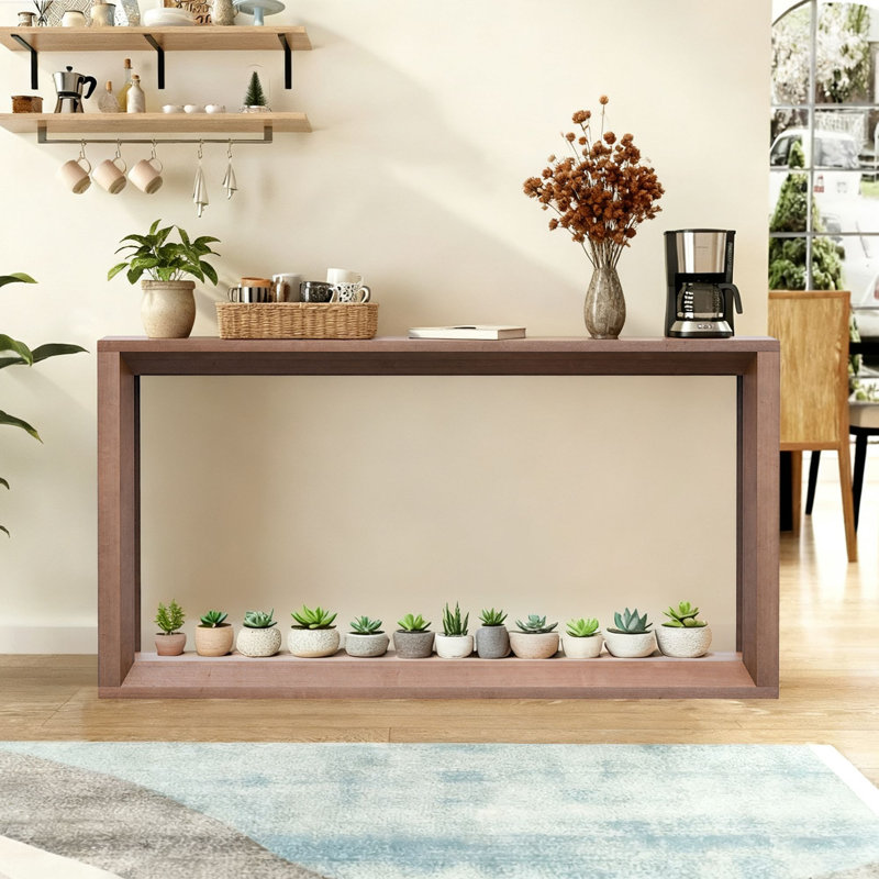 Retro Minimalist Wooden Rectangular Console Table Behind Sofa Couch Table Entryway Table Hallway Table, Dark Brown