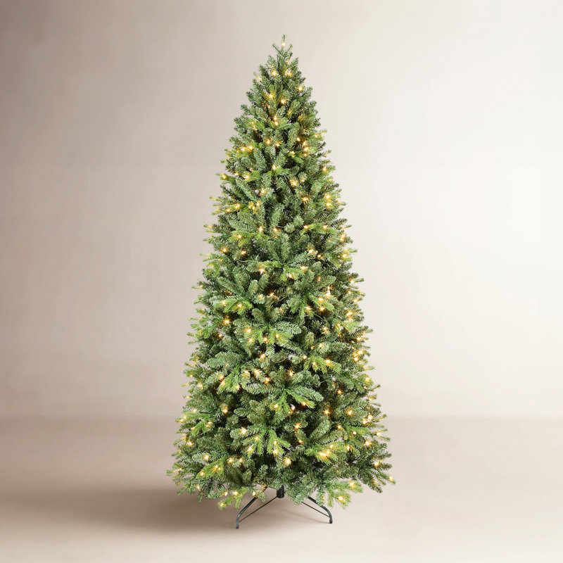 Arbres de Noël artificiels pré-éclairés, lumières chaudes, embouts de branches mixtes en PE et PVC, base en métal, 7'