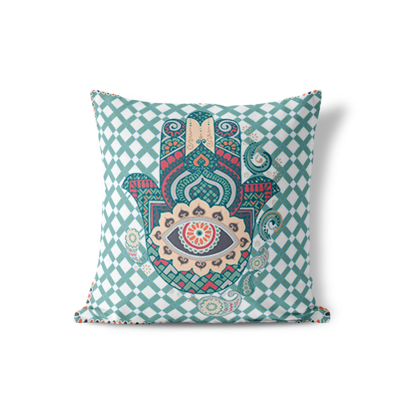 Housse et insert de coussin carré intérieur / extérieur en polyester Heavenly Hand, Blanc/vert, 16 po x 16 po