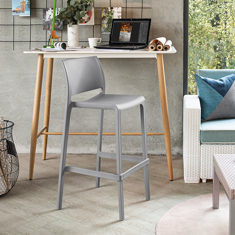 Sensilla Stackable Low Back Stool, Gray, Bar Stool (29.5” Seat Height)