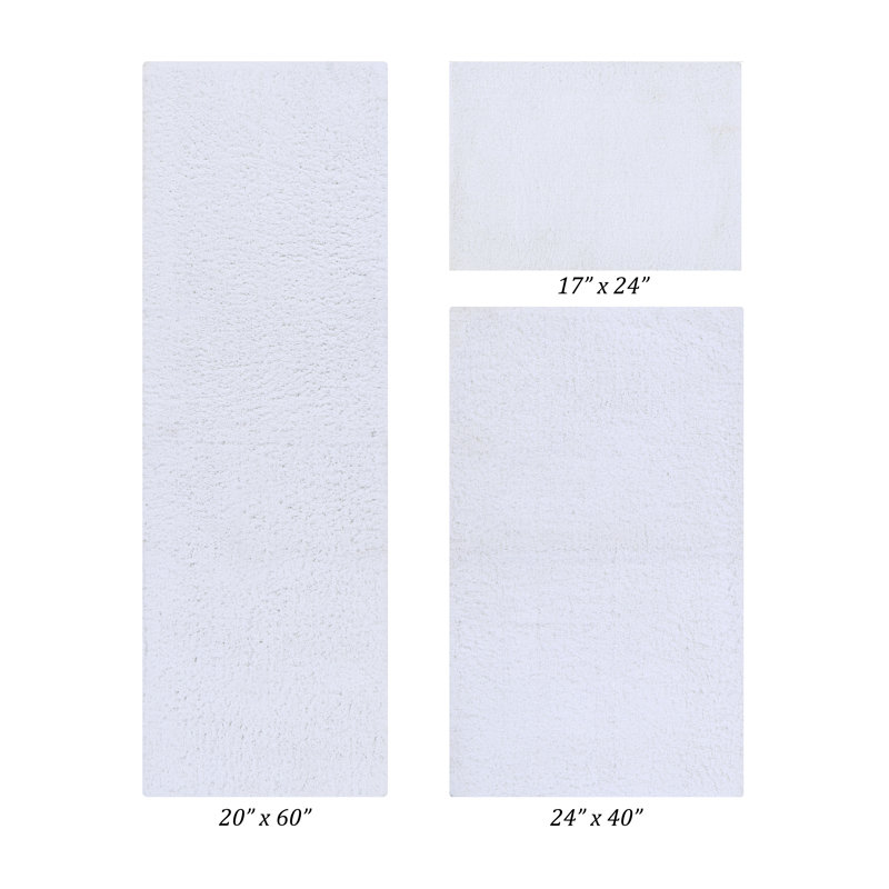 Loida Collection 100% Polyester Machine Washable 3 Piece Plush Bathroom Rug Set, White