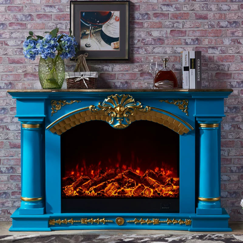 Foyer électrique bleu en bois massif