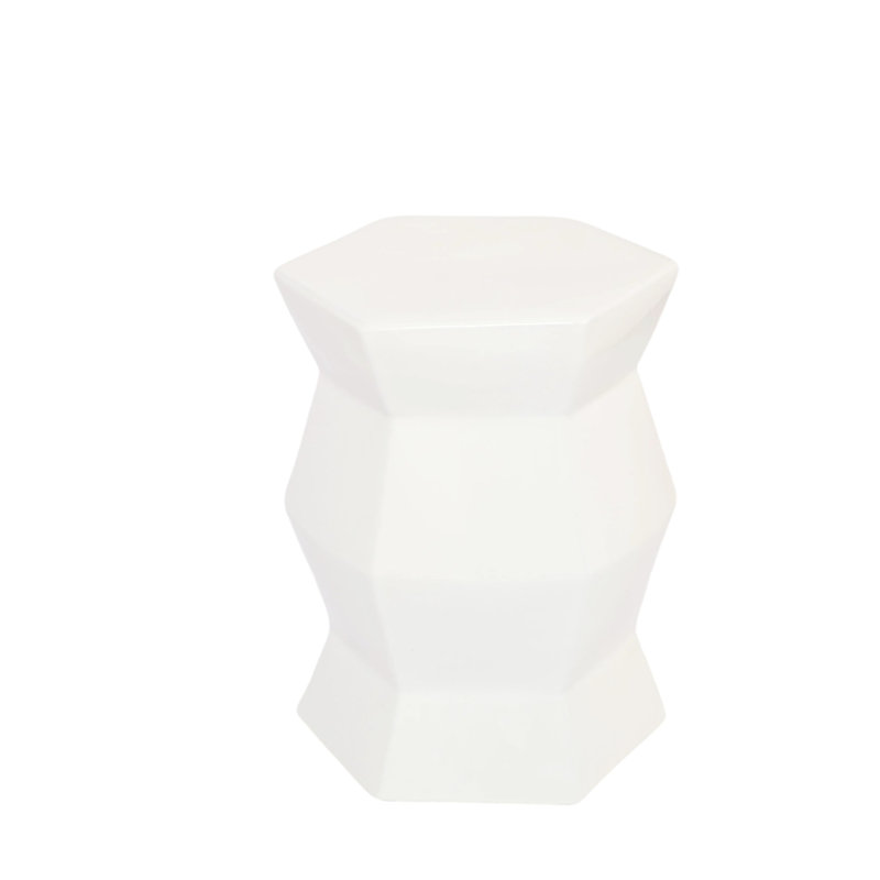 Tabouret tambour intérieur / extérieur en céramique blanche 13 po x 16,6 po