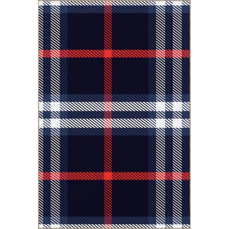 Tapis décoratif moderne à motif géométrique rayé bleu marine, Rond 5 pi