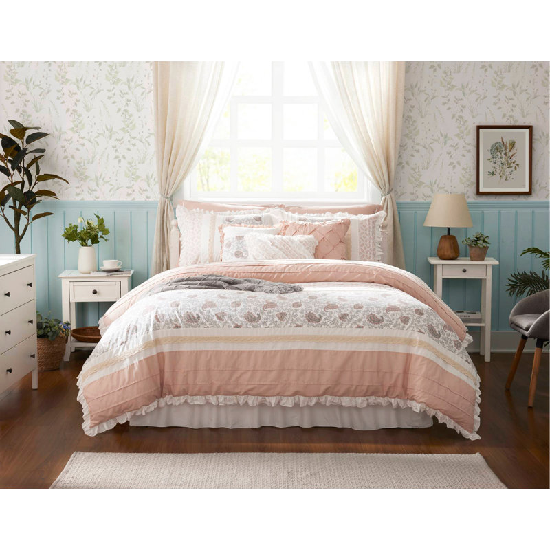 9 Piece Cotton Percale Comforter Set Blush, Queen Comforter + 8 Additional Pieces, Blush