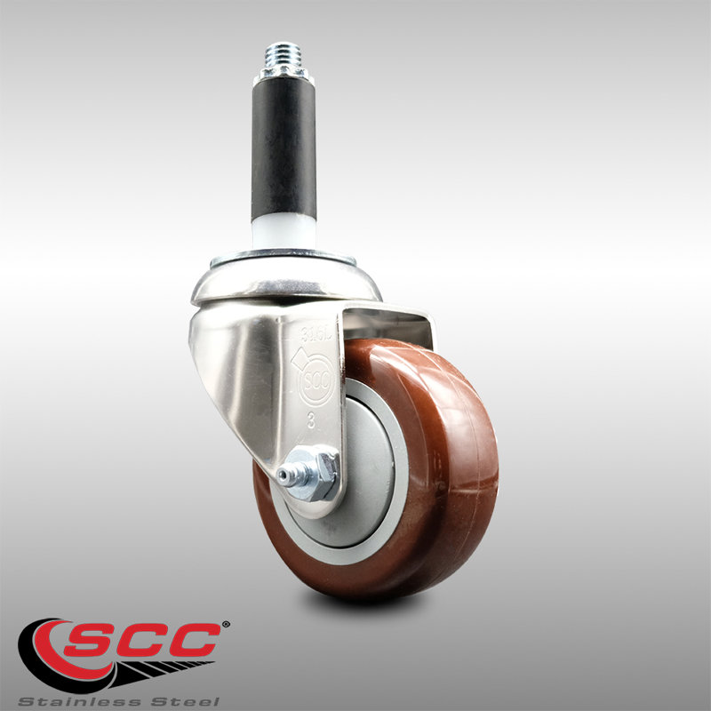 Roue extensible pivotante en polyuréthane 316SS, Marron