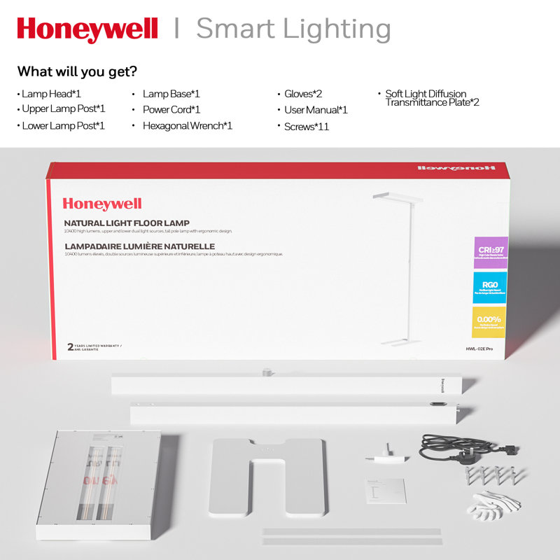 Honeywell 196cm White Reading Floor Lamp