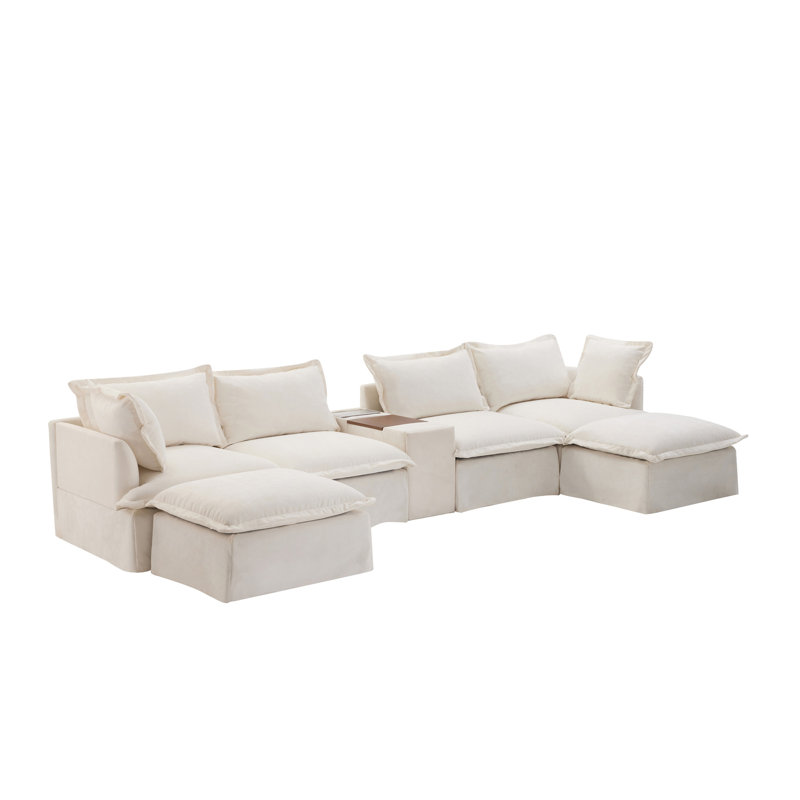 Canapé modulaire de 131 po avec repose-pieds mobile et console, porte-gobelet, siège large, canapé à 6 places en forme de U, canapé surdimensionné en chenille avec chargeur USB pour le salon, appartement, 2 couleurs