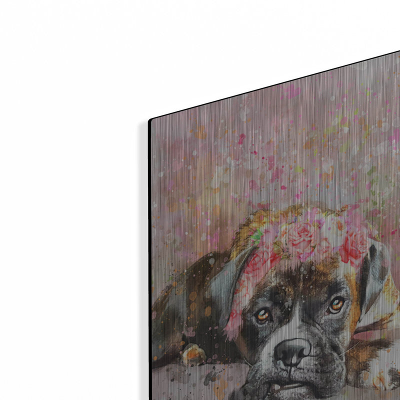 «Flower Crown Boxer» par Furbaby Affiliates, H 16 po x l 12 po