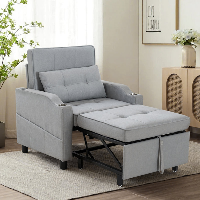 Compact 3-in-1 Convertible Sleeper Chair With Usb And Type-c Charging, Light Gray