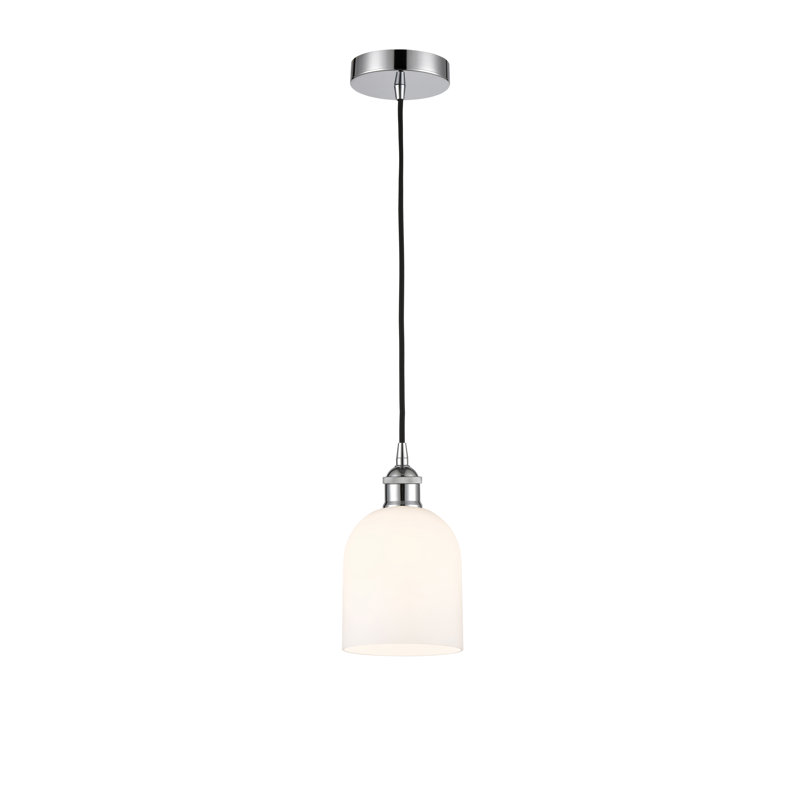 Edison Anacaren 1 Light 6" Cord Hung Pendant-616-G558, Glossy White, Polished Chrome