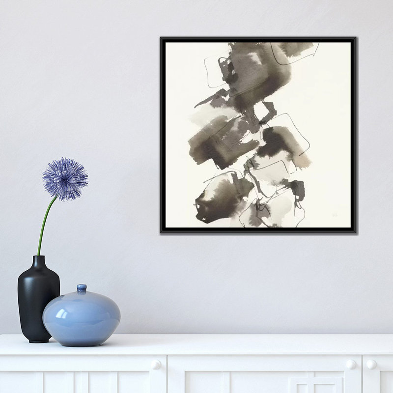 «Stacked in Greige II», reproduction sur toile, H 18 po x l 18 po x P 1,5 po, Toile avec cadre noir, Pas de tapis