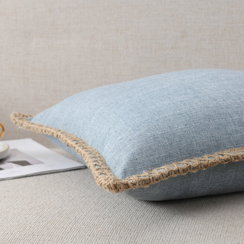NordECO HOME Farmhouse Trimmed Burlap Linen Polyester Pillow Cover (Set of 2)