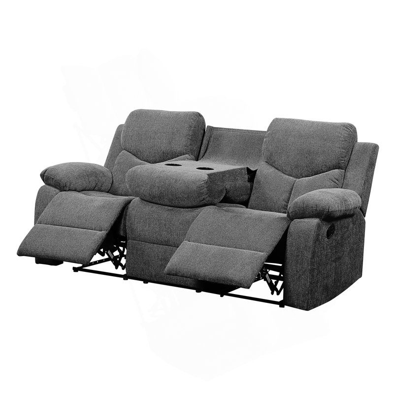 Kalen Grey Chenille Sofa W/ Drop Down Table