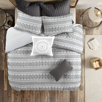 Housse de couette très grande / très grande en coton avec détails de cils horizontaux pour lit très grand, très grand