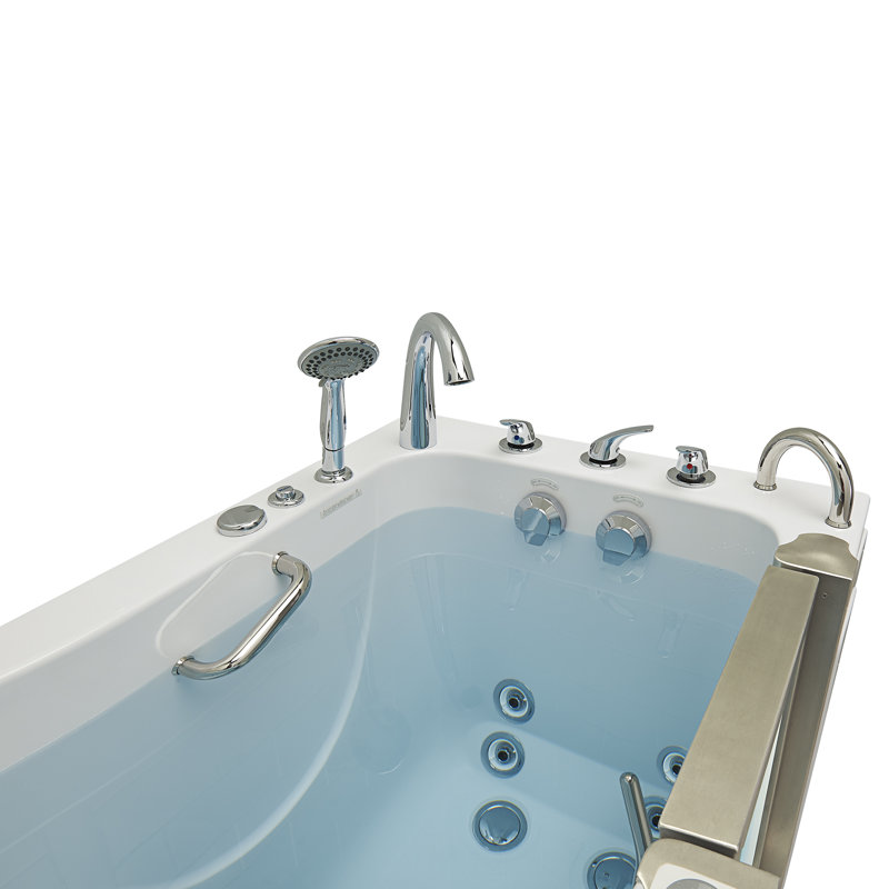 Ella Elite 30"x52" Acrylic Hydro Massage Walk-In Bathtub with Right Inward Swing Door, 5 Piece Fast Fill Faucet, 2" Dual Drain