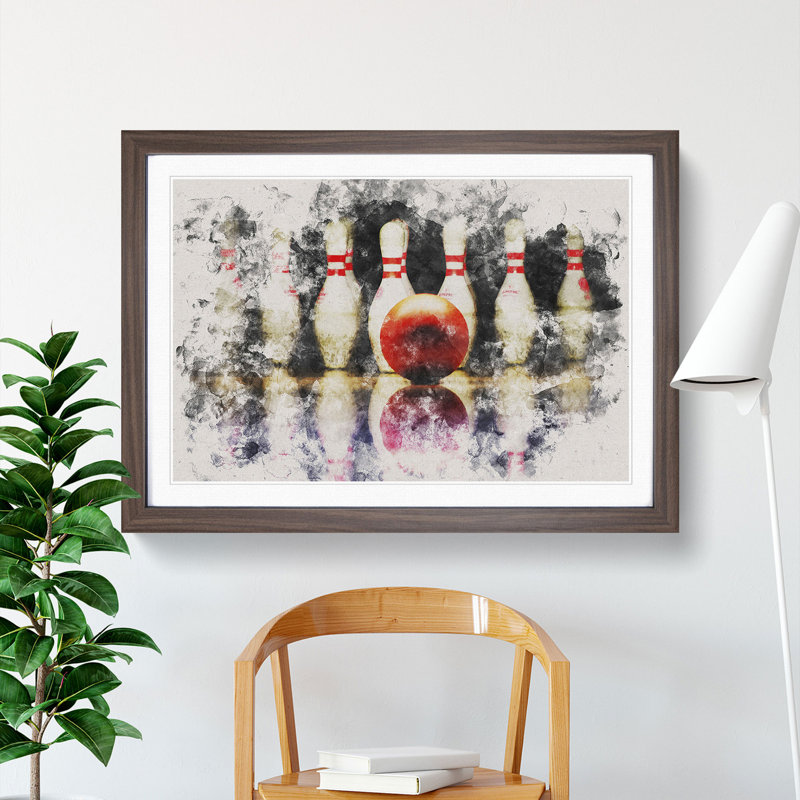 Ten Pin Bowling - Picture Frame Painting, 48cm H x 65cm W x 2cm D, Walnut Framed
