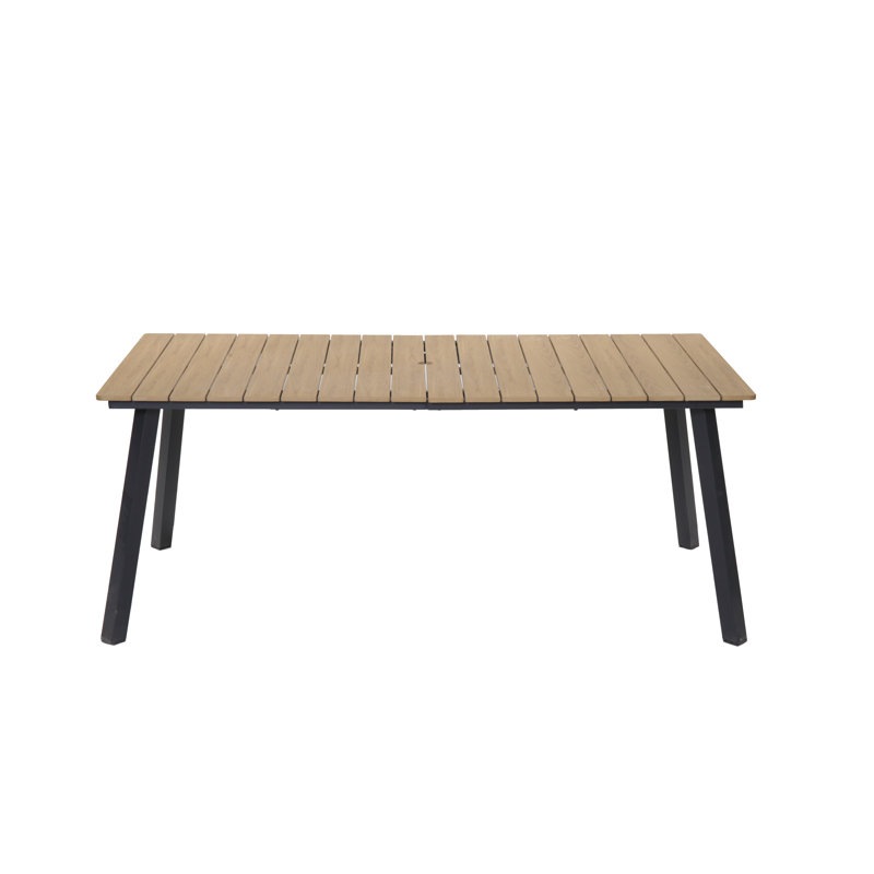 Table de salle à manger pliante en acier pour 4-6 personnes, bronze et jaune terreux avec trou pour parasol