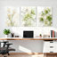 Ensemble de 3 tableaux muraux sur toile tendue représentant des lys calla blancs et des orchidées vertes, pour la décoration du salon et de la chambre.