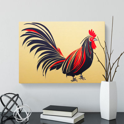 Pleasing Rooster Abstract - Wrapped Canvas