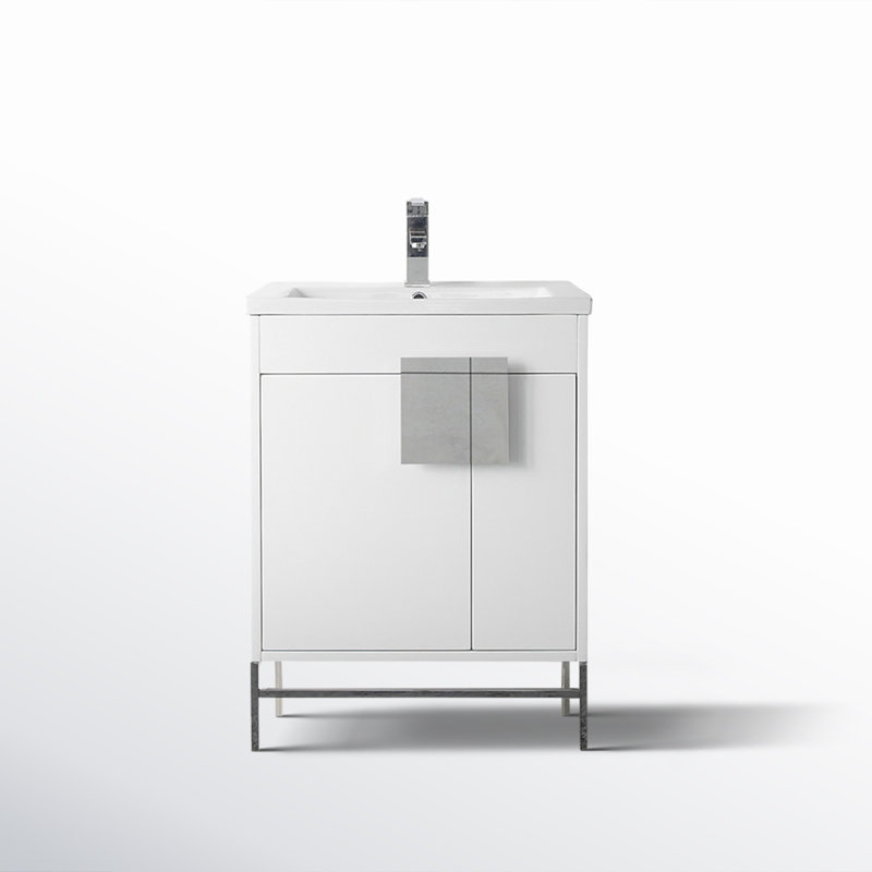 Ensemble de meuble-lavabo simple 24 po Maisie, Peint blanc mat, Chrome poli