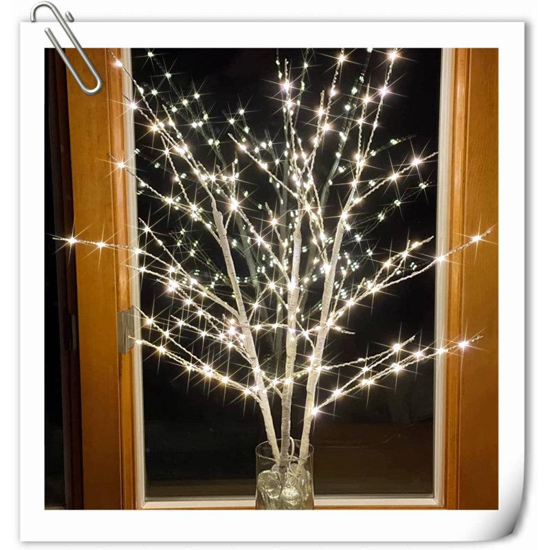 Arbre de Noël illuminé branches blanches pour vase 33IN 180LED avec minuterie à brancher, arbre artificiel brindille blanche pour Noël