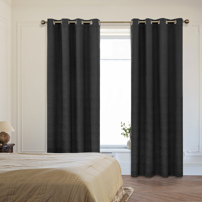 Paire de rideaux occultant en mélange de coton avec œillets Diaan (ensemble de 2), L 52 po x L 96 po, Noir