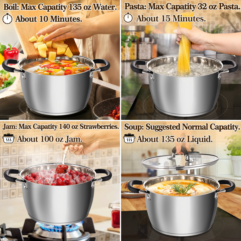 6 Quart Stainless Steel Stockpot with Lid and Accessories